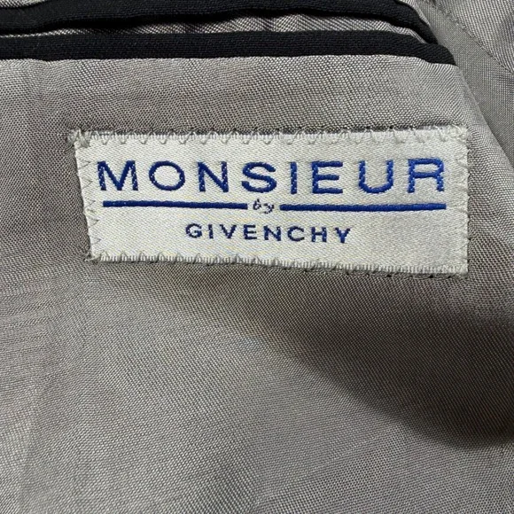 Vtg MONSIEUR GIVENCHY Black Wool‎ Blazer Jacket Men 38R USA Union Made 1 Button